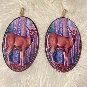Deer Forest Scene Wall Plaques Art Cottage Core Prairie Art Brown and Purple
